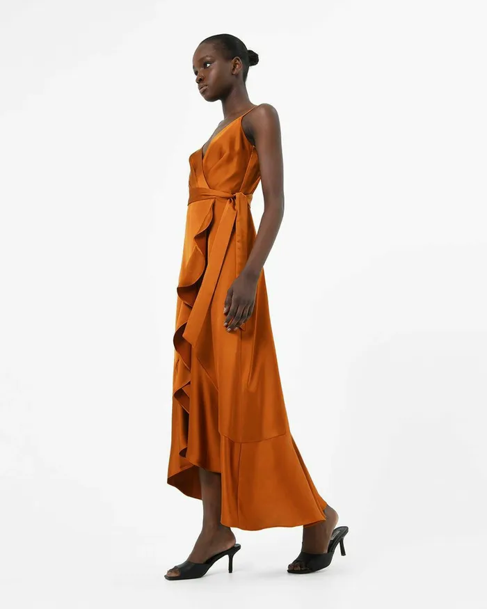 Forcast Sirocco Ruffles Strappy Dress Copper Women Wedding Guest Dresses