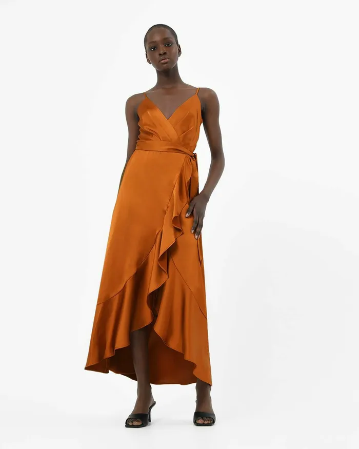 Forcast Sirocco Ruffles Strappy Dress Copper Women Wedding Guest Dresses