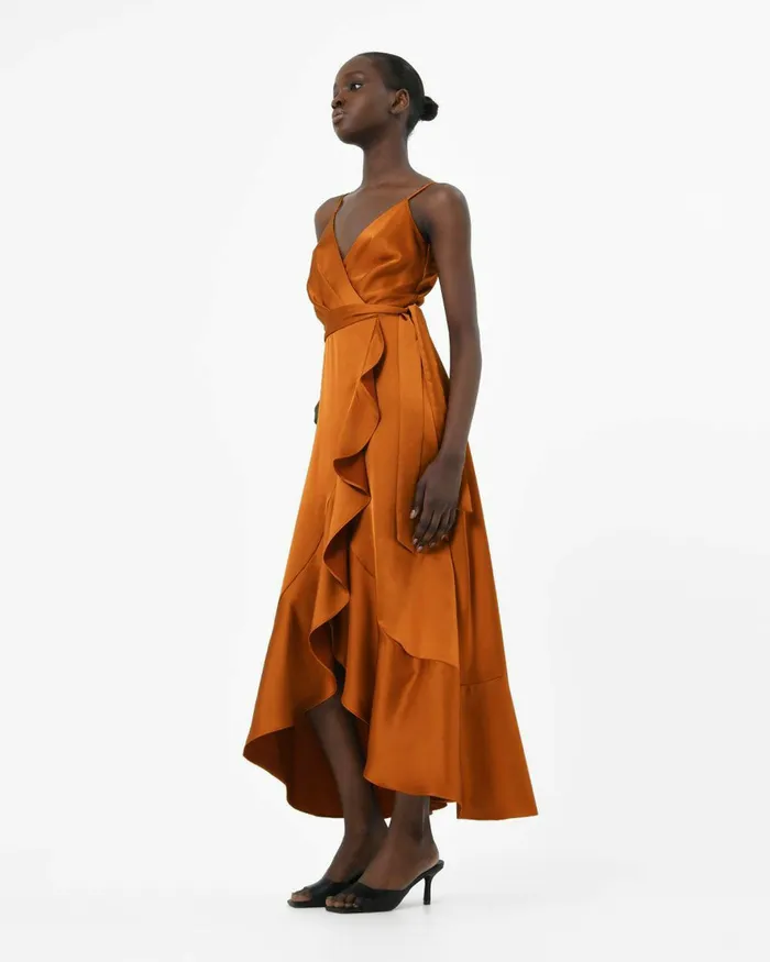 Forcast Sirocco Ruffles Strappy Dress Copper Women Wedding Guest Dresses