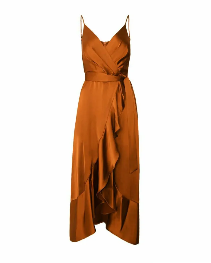 Forcast Sirocco Ruffles Strappy Dress Copper Women Wedding Guest Dresses