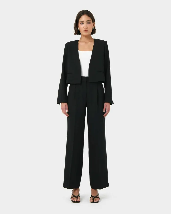 Forcast Sofia Cropped Blazer Black Women Long Sleeve Tops