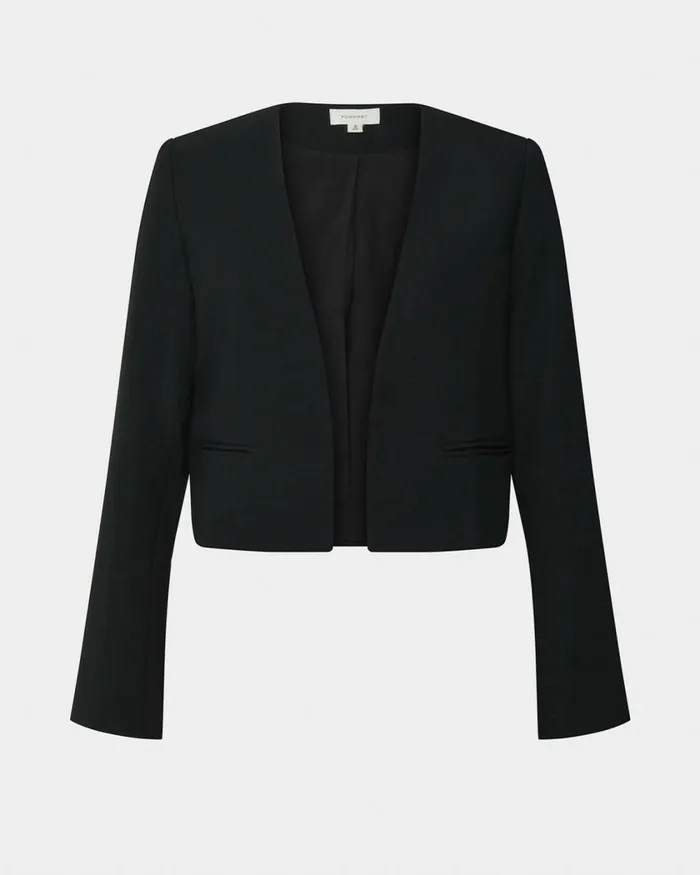Forcast Sofia Cropped Blazer Black Women Long Sleeve Tops