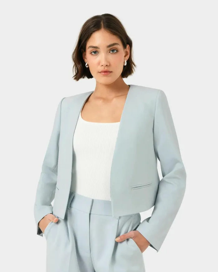 Forcast Sofia Cropped Blazer Ivorybaby Blue Women Long Sleeve Tops
