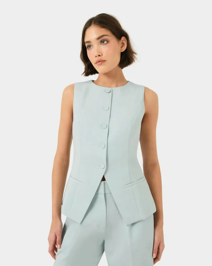 Forcast Sofia Longline Vest Ivorybaby Blueblack Women TShirts and Tops
