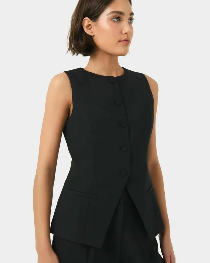Forcast Sofia Longline Vest Ivorybaby Blueblack Women TShirts and Tops
