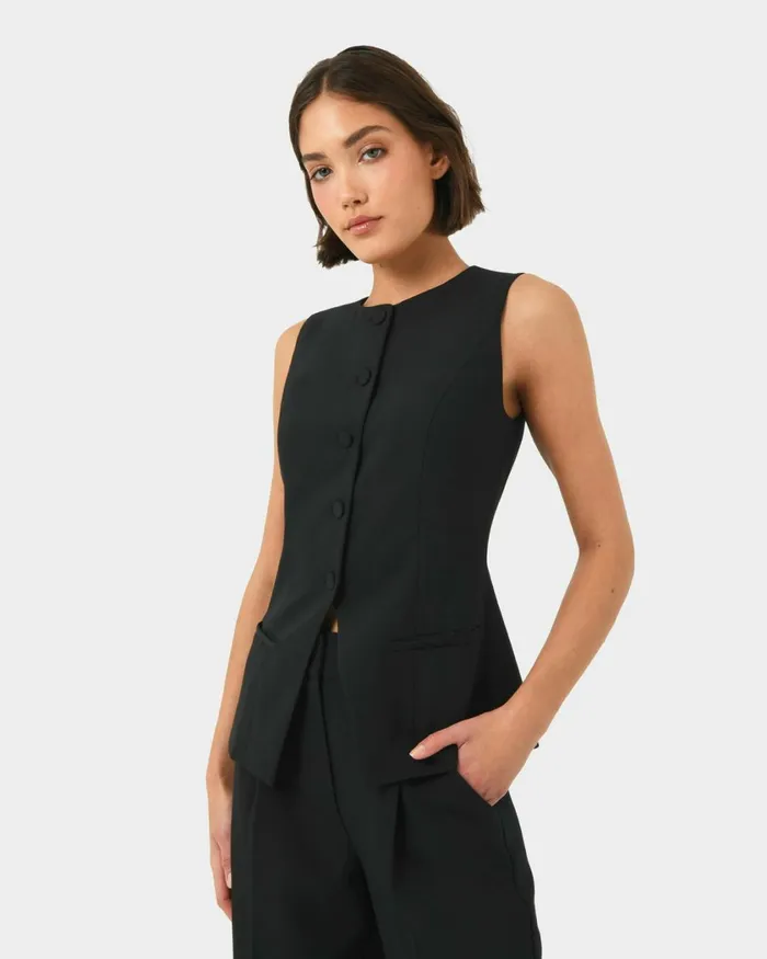 Forcast Sofia Longline Vest Ivorybaby Blueblack Women TShirts and Tops