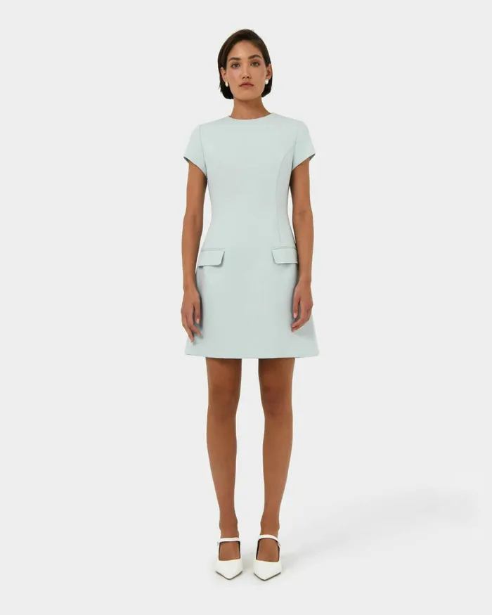 Forcast Sofia Panel Tailored Dress Baby Blueblack Women Mini Dresses