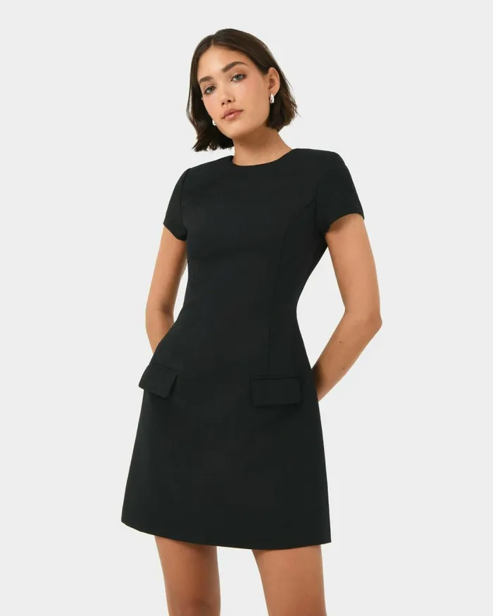 Forcast Sofia Panel Tailored Dress Baby Blueblack Women Mini Dresses