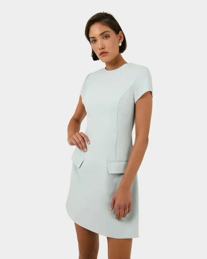 Forcast Sofia Panel Tailored Dress Baby Blueblack Women Mini Dresses