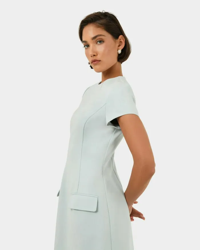 Forcast Sofia Panel Tailored Dress Baby Blueblack Women Mini Dresses