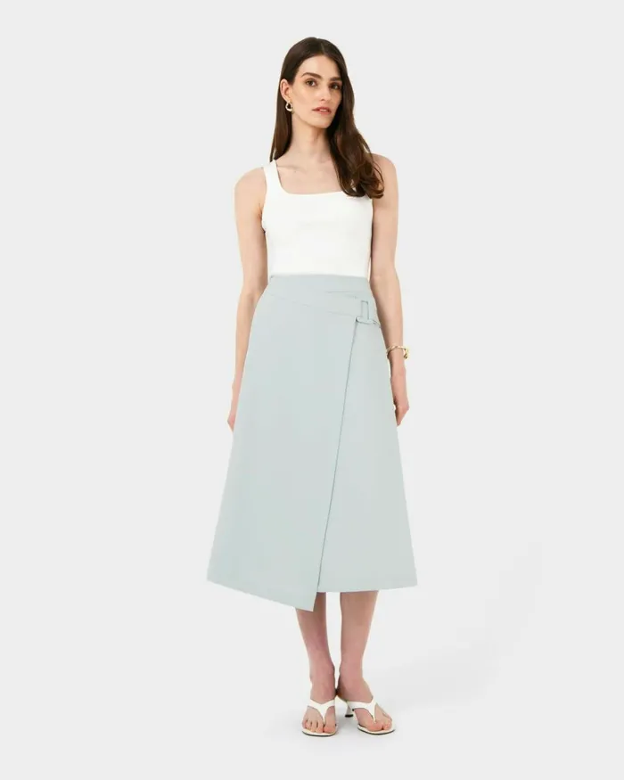 Forcast Sofia Wrap Midi Skirt Baby Blue Women Midi and Maxi Skirts