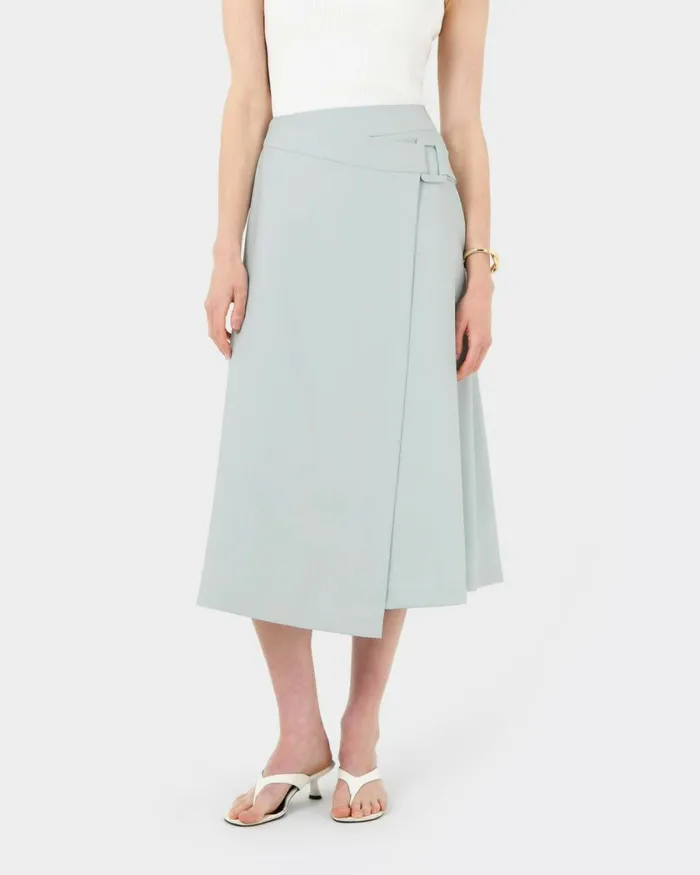 Forcast Sofia Wrap Midi Skirt Baby Blue Women Midi and Maxi Skirts