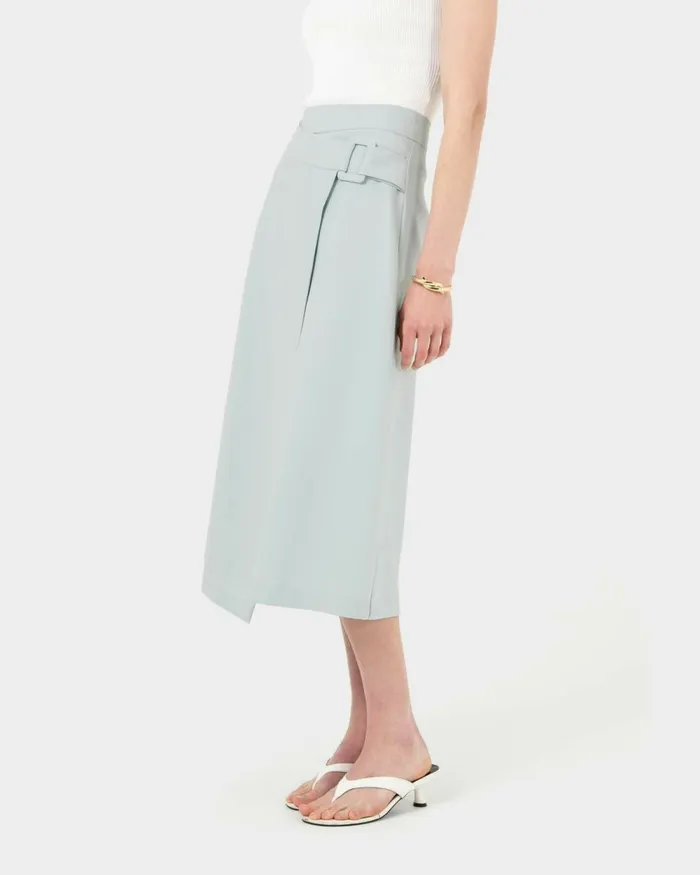 Forcast Sofia Wrap Midi Skirt Baby Blue Women Midi and Maxi Skirts
