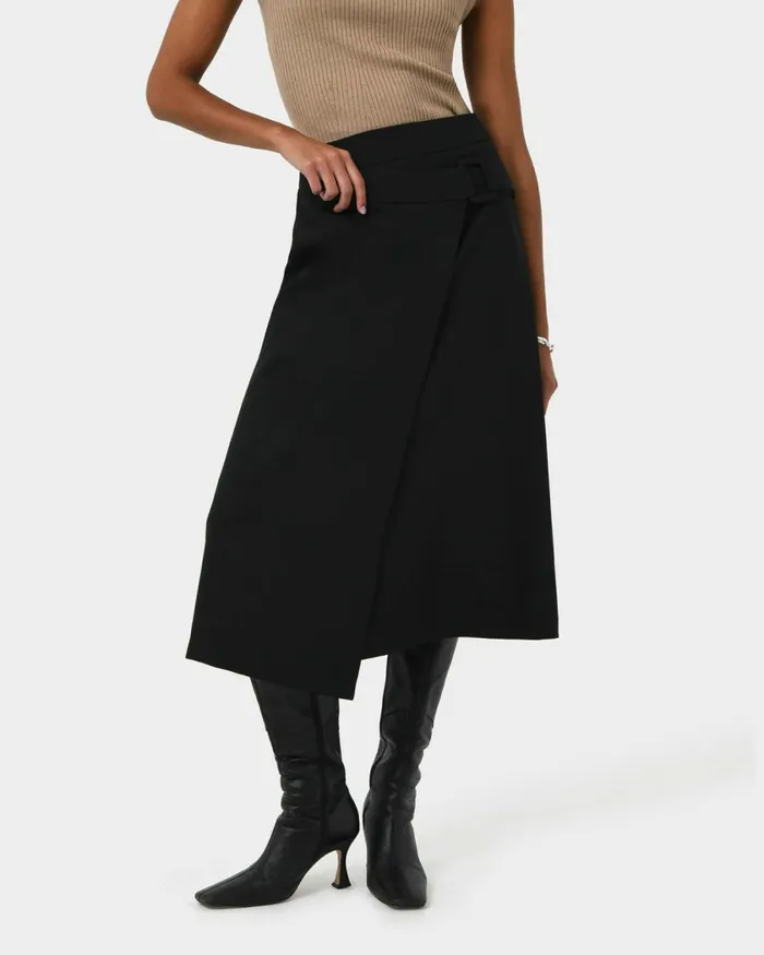 Forcast Sofia Wrap Midi Skirt Ivorybaby Blueblack Women Midi and Maxi Skirts