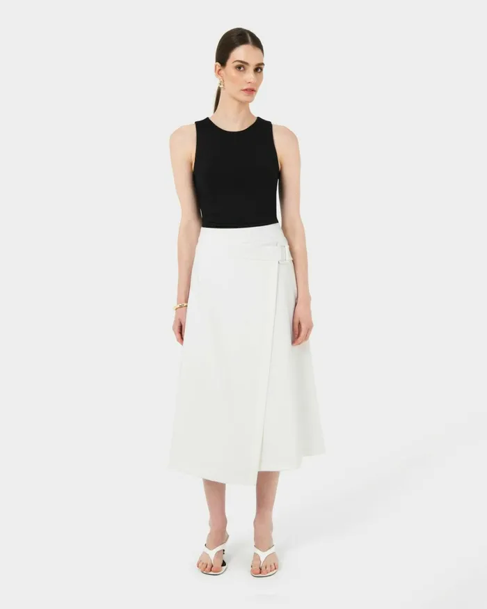 Forcast Sofia Wrap Midi Skirt Ivorybaby Blueblack Women Midi and Maxi Skirts