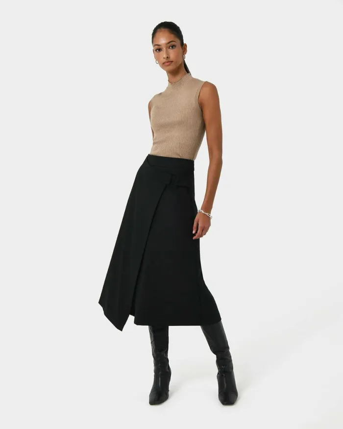 Forcast Sofia Wrap Midi Skirt Ivorybaby Blueblack Women Midi and Maxi Skirts