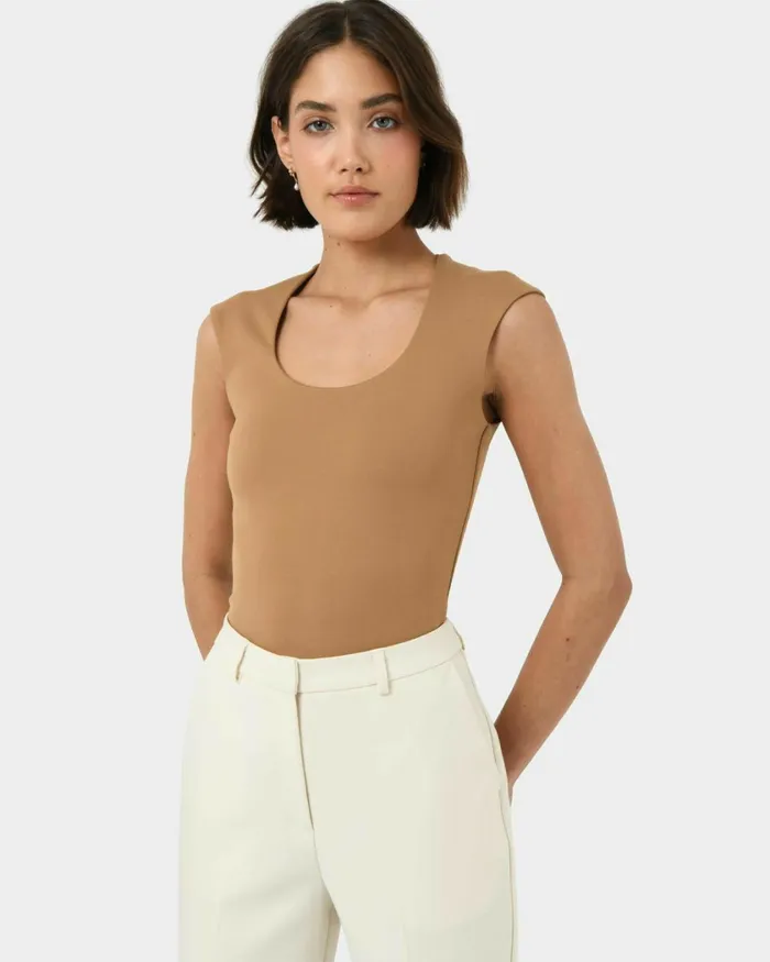 Forcast Soho Rounded Square Neck Top Light Camelivorynavyblack Women TShirts and Tops