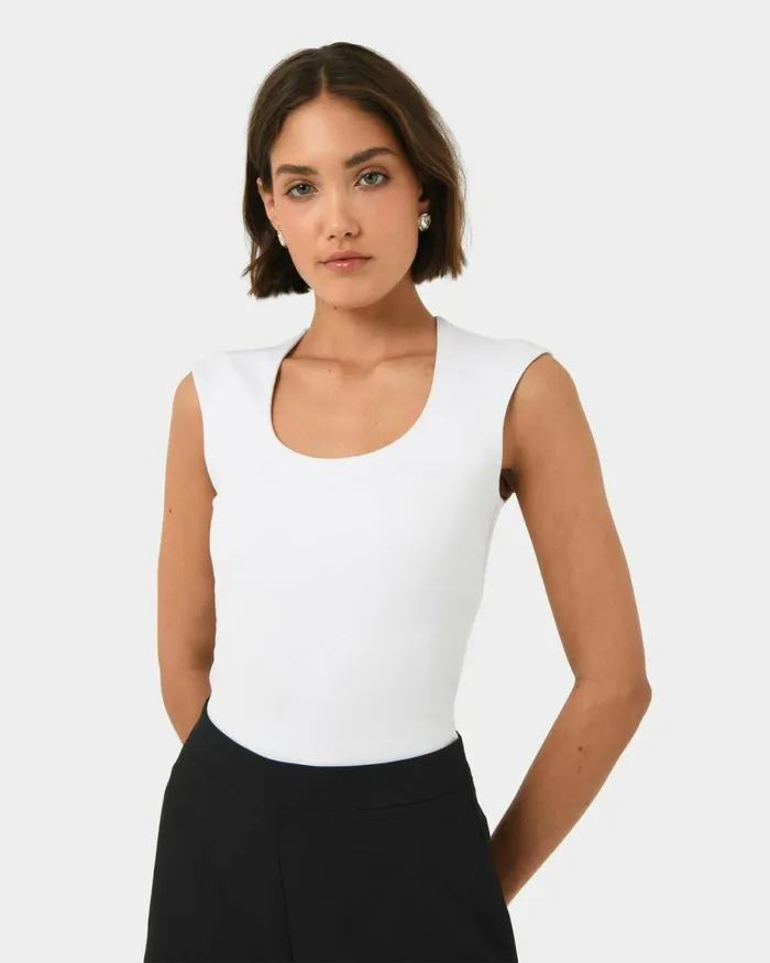 Forcast Soho Rounded Square Neck Top Light Camelivorynavyblack Women TShirts and Tops