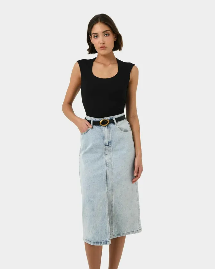 Forcast Soho Rounded Square Neck Top Light Camelivorynavyblack Women TShirts and Tops