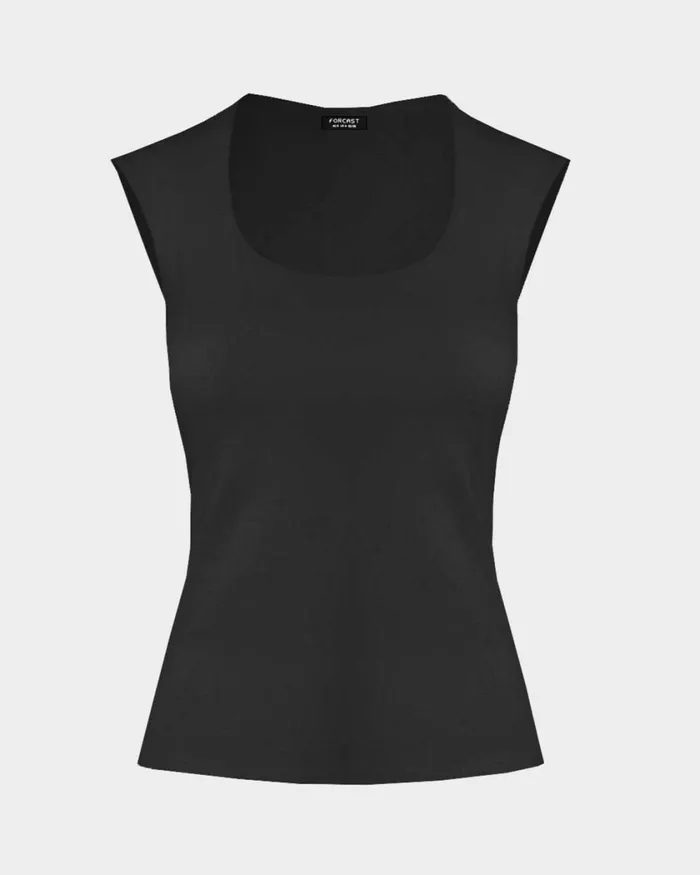 Forcast Soho Rounded Square Neck Top Light Camelivorynavyblack Women TShirts and Tops