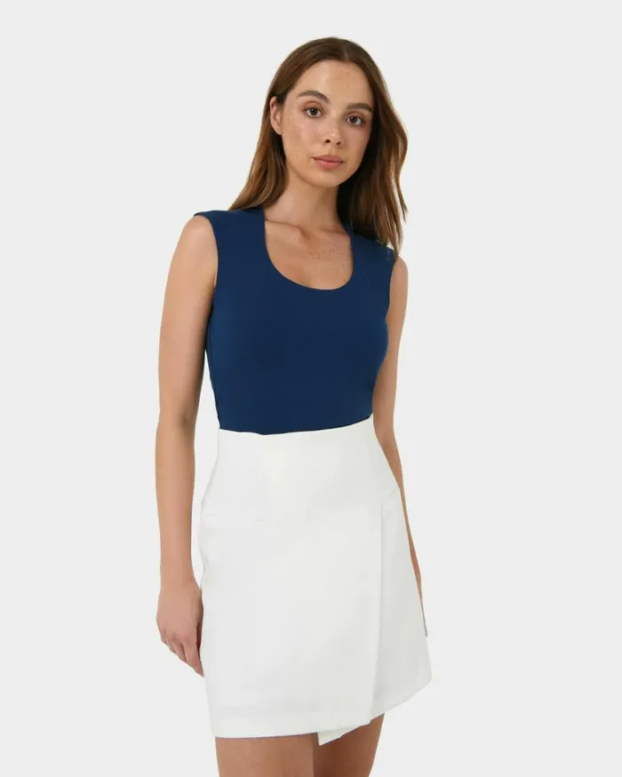 Forcast Soho Rounded Square Neck Top Light Camelivorynavyblack Women TShirts and Tops