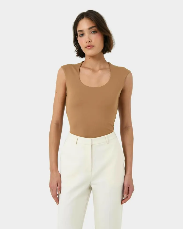 Forcast Soho Rounded Square Neck Top Light Camelivorynavyblack Women TShirts and Tops