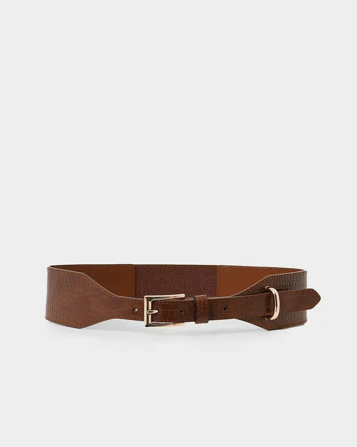 Forcast Spencer Croc Elastic Belt Tanblack Women Belts