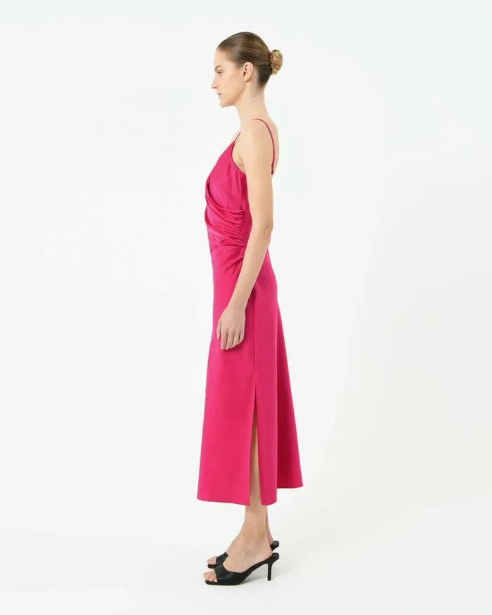 Forcast Staria Draped Camisole Dress Fuchsia Women Midi Dresses