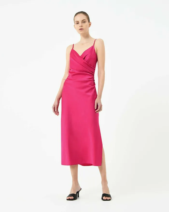 Forcast Staria Draped Camisole Dress Fuchsia Women Midi Dresses