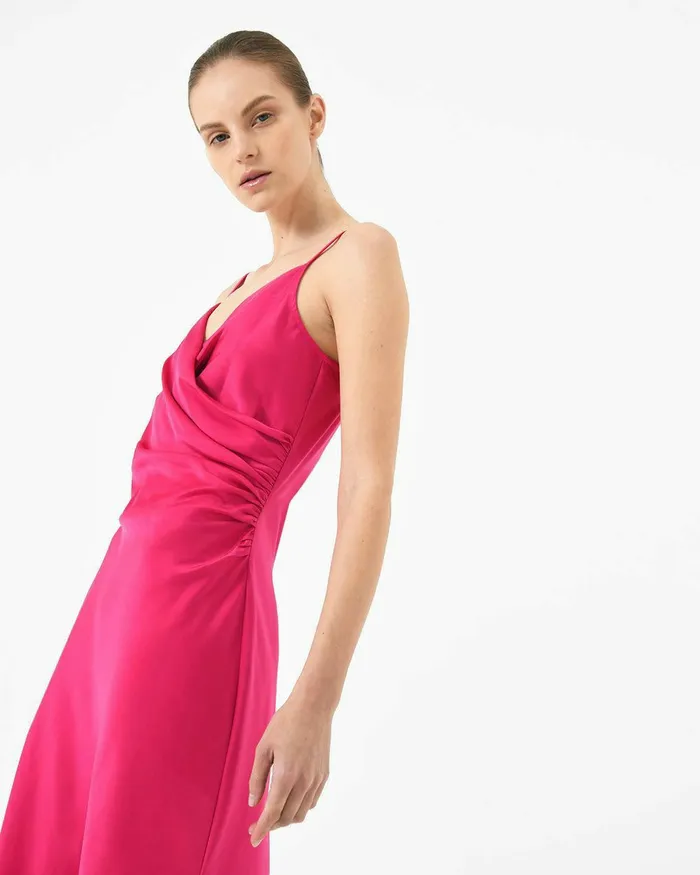 Forcast Staria Draped Camisole Dress Fuchsia Women Midi Dresses