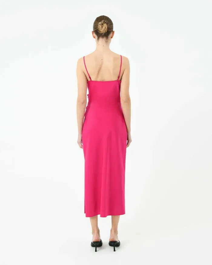 Forcast Staria Draped Camisole Dress Fuchsia Women Midi Dresses