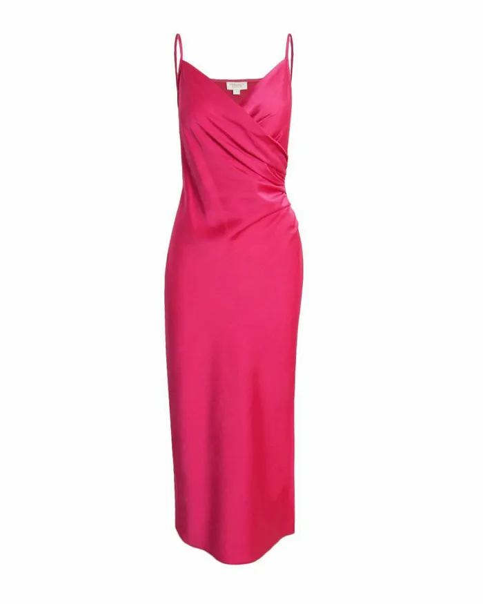 Forcast Staria Draped Camisole Dress Fuchsia Women Midi Dresses
