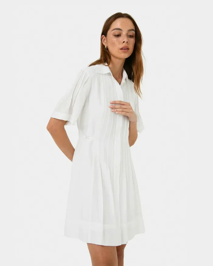 Forcast Sunshine Pleated Dress Ivory Women Mini Dresses
