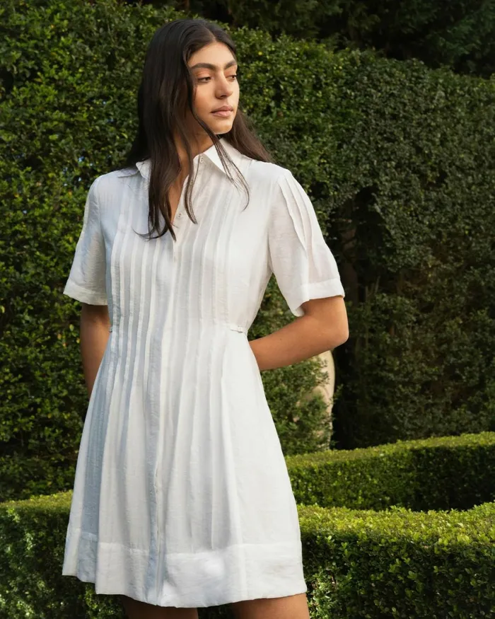 Forcast Sunshine Pleated Dress Ivory Women Mini Dresses