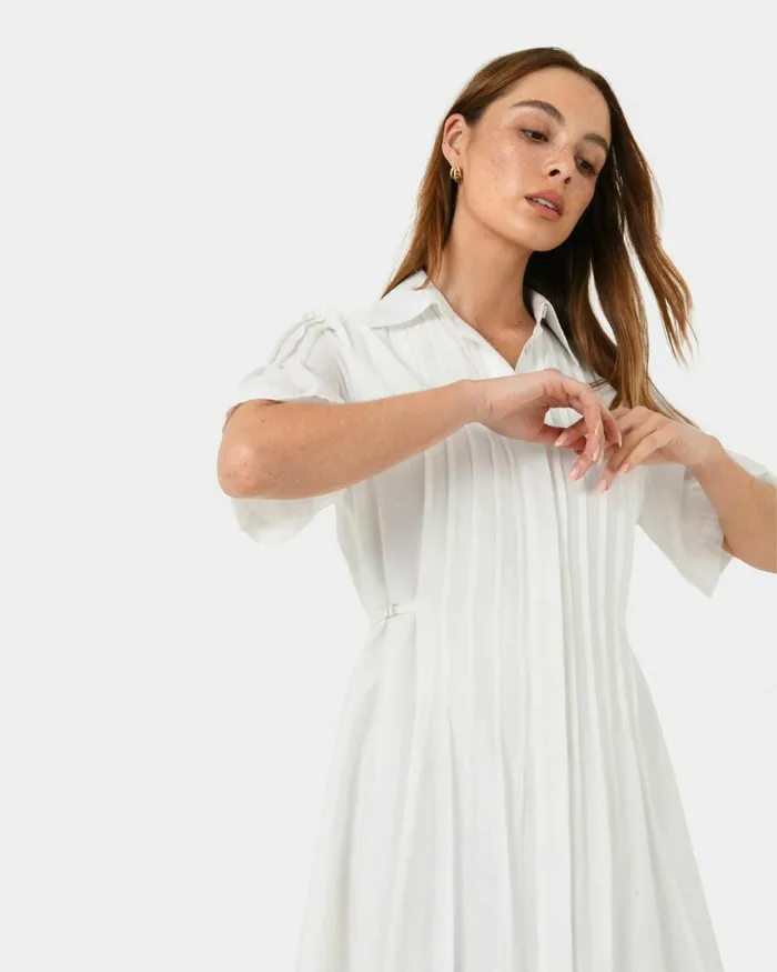 Forcast Sunshine Pleated Dress Ivory Women Mini Dresses