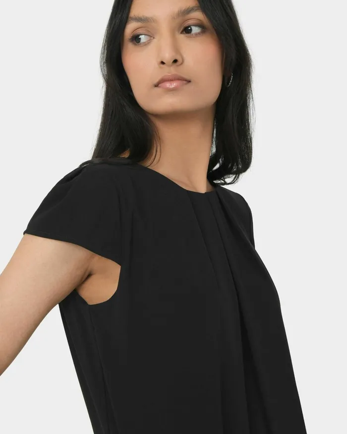 Forcast Tamera Pleated Round Neck Top Whiteblack Women TShirts and Tops