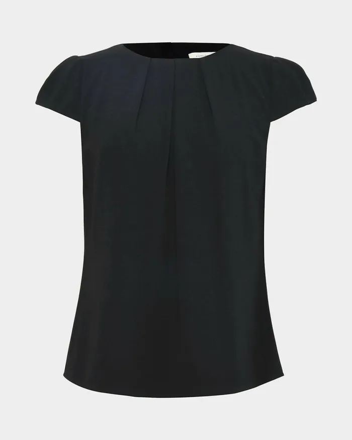 Forcast Tamera Pleated Round Neck Top Whiteblack Women TShirts and Tops