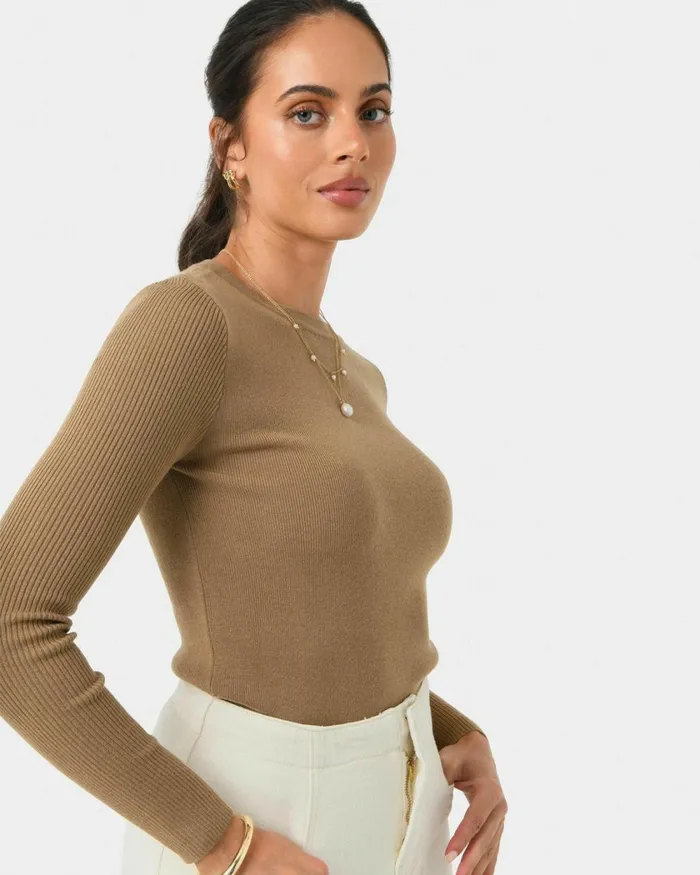 Forcast Tania Crew Neck Knit Walnuttobaccoivorynavygreycharcoalblack Women Long Sleeve Tops Forcast Tania Crew Neck Knit Walnuttobaccoivorynavygreycharcoalblack Women Long Sleeve Tops