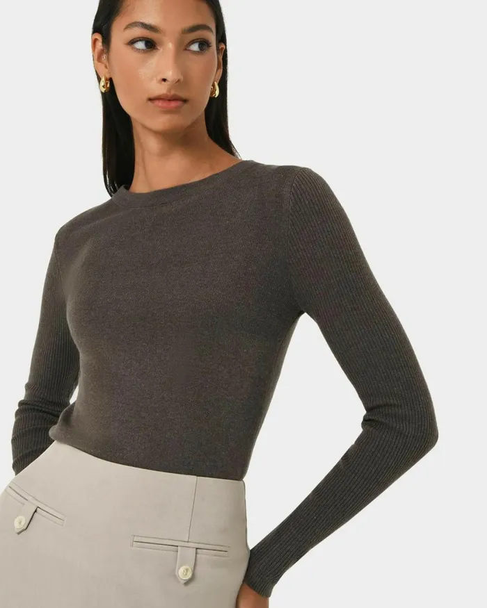 Forcast Tania Crew Neck Knit Walnuttobaccoivorynavygreycharcoalblack Women Petite Edit