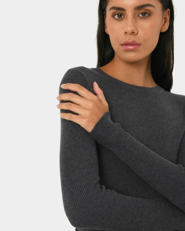Forcast Tania Crew Neck Knit Walnuttobaccoivorynavygreycharcoalblack Women Petite Edit