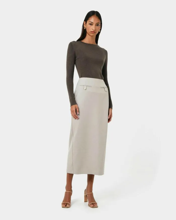 Forcast Tania Crew Neck Knit Walnuttobaccoivorynavygreycharcoalblack Women Petite Edit