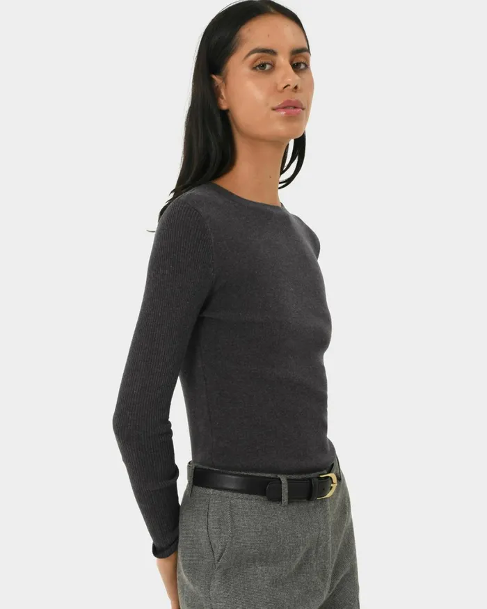 Forcast Tania Crew Neck Knit Walnuttobaccoivorynavygreycharcoalblack Women Petite Edit