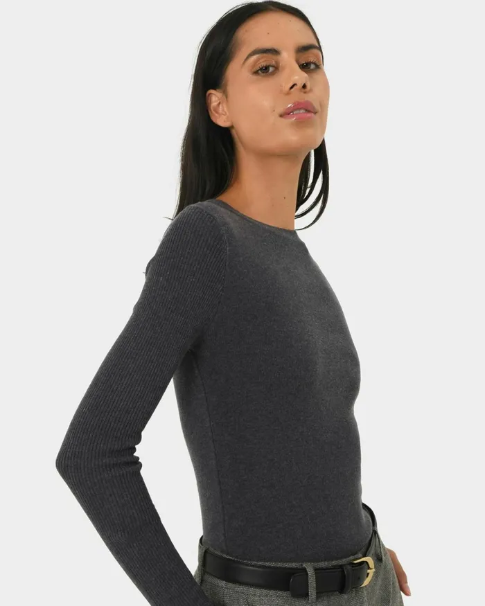 Forcast Tania Crew Neck Knit Walnuttobaccoivorynavygreycharcoalblack Women Petite Edit