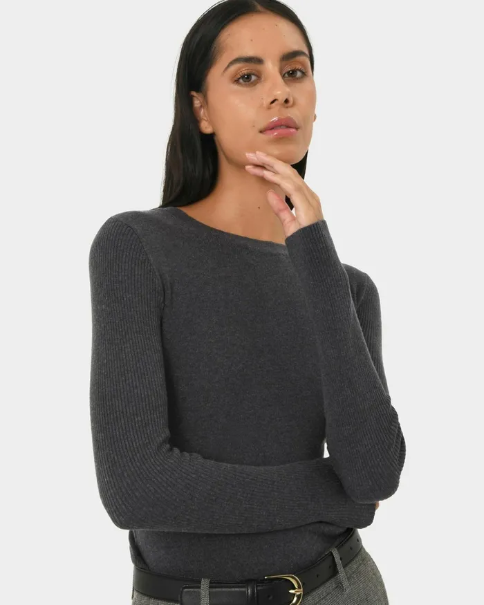 Forcast Tania Crew Neck Knit Walnuttobaccoivorynavygreycharcoalblack Women Petite Edit