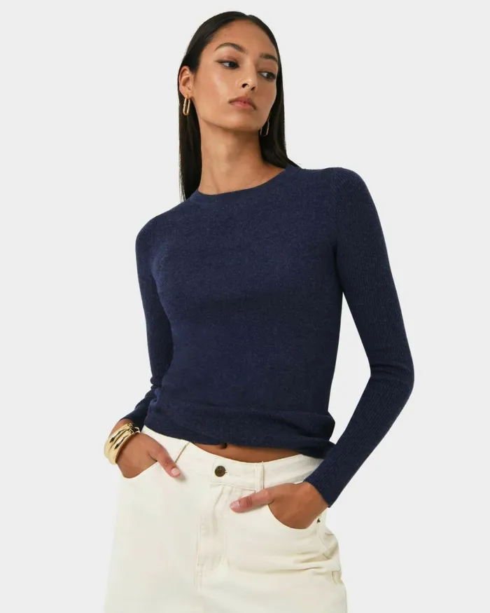 Forcast Tania Crew Neck Knit Walnuttobaccoivorynavygreycharcoalblack Women Petite Edit