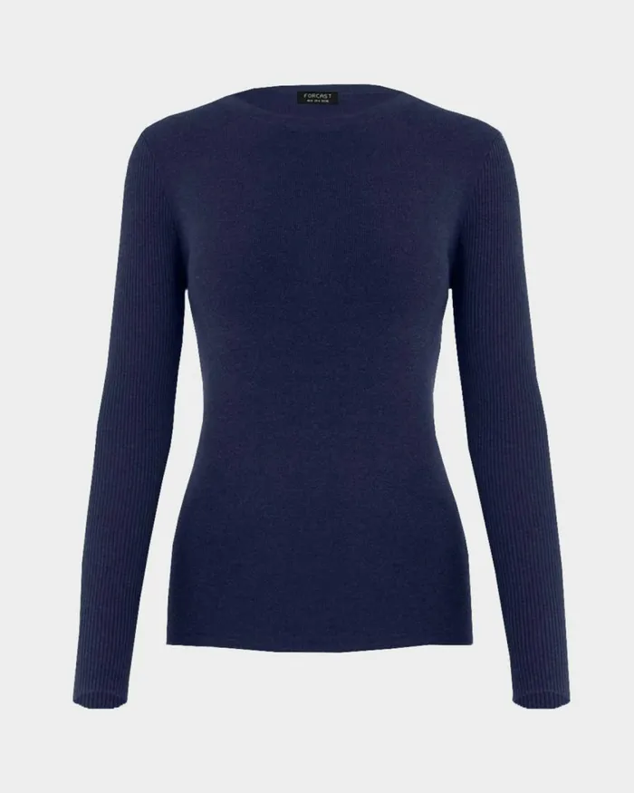 Forcast Tania Crew Neck Knit Walnuttobaccoivorynavygreycharcoalblack Women Petite Edit