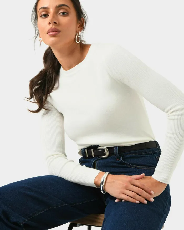 Forcast Tania Crew Neck Knit Walnuttobaccoivorynavygreycharcoalblack Women Petite Edit