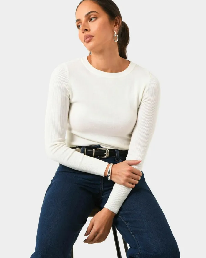 Forcast Tania Crew Neck Knit Walnuttobaccoivorynavygreycharcoalblack Women Petite Edit