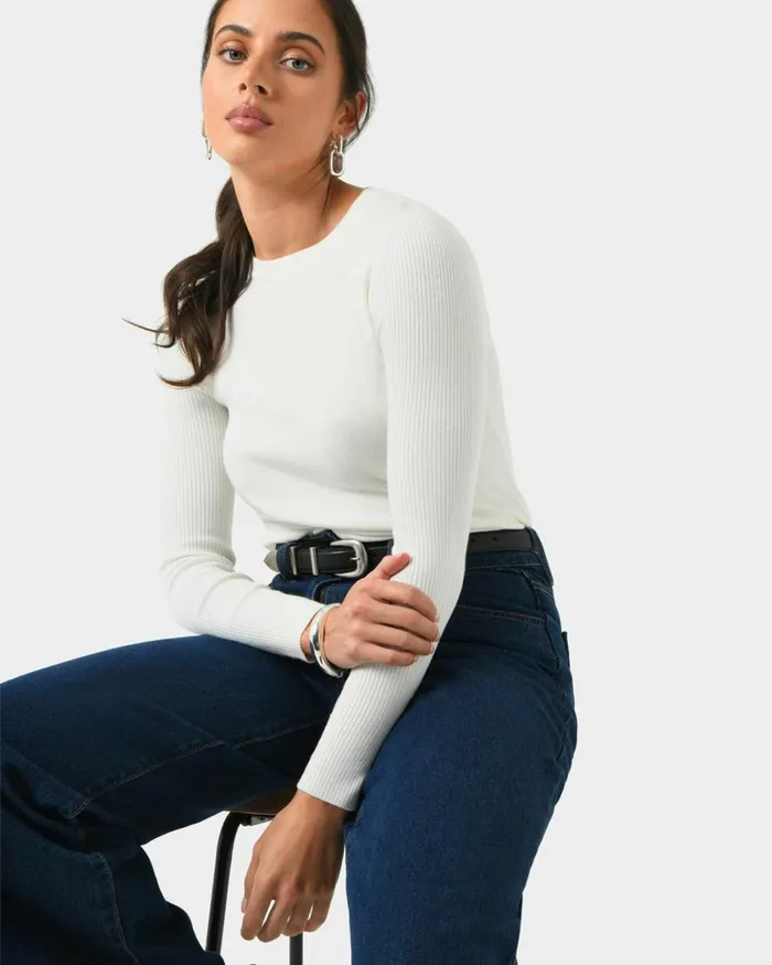 Forcast Tania Crew Neck Knit Walnuttobaccoivorynavygreycharcoalblack Women Petite Edit