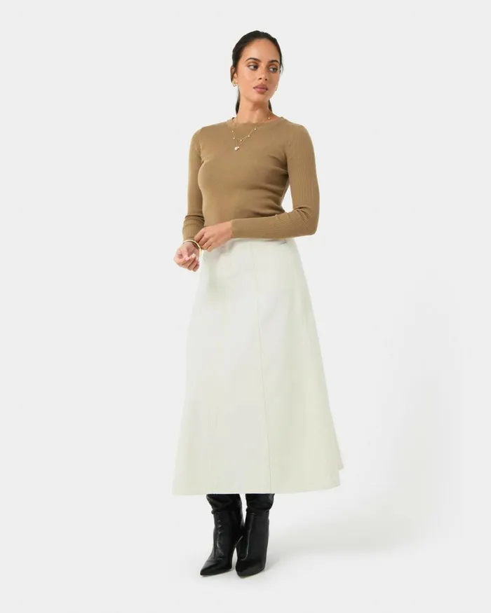 Forcast Tania Crew Neck Knit Walnuttobaccoivorynavygreycharcoalblack Women Petite Edit